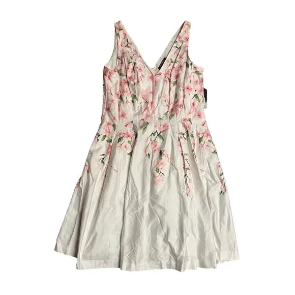 Ralph Lauren, Women's Fit & Flare Mini Dress, Pink White Floral, Size 12, NWT - Picture 2 of 9
